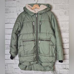 Joe Fresh Green Puffer Coat with Sherpa Lined Hood